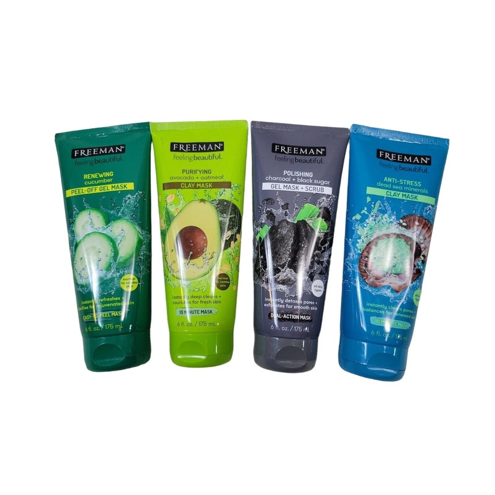 Freeman Beautiful Facial Mask 6 oz Lot of 4 Gel & Clay Anti-Stress Polishing New